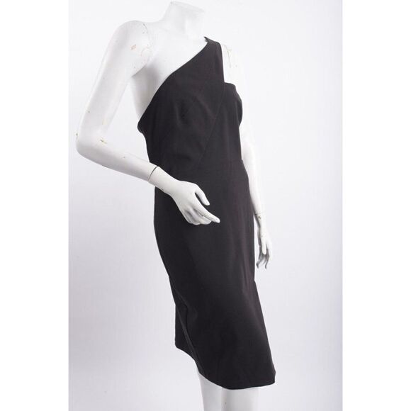Aidan Mattox Womans Crepe Midi Dress One Shoulder Size US 14 Black cut out NWT - Picture 3 of 7